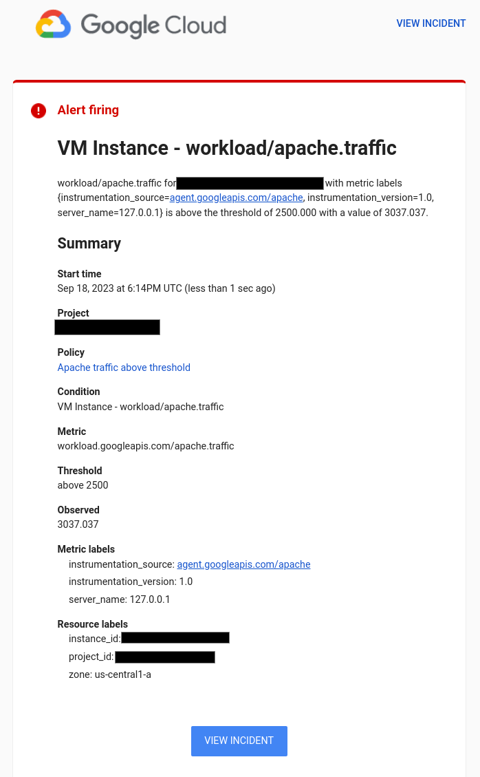 Notification par e-mail pour la règle d&#39;alerte de trafic Apache.