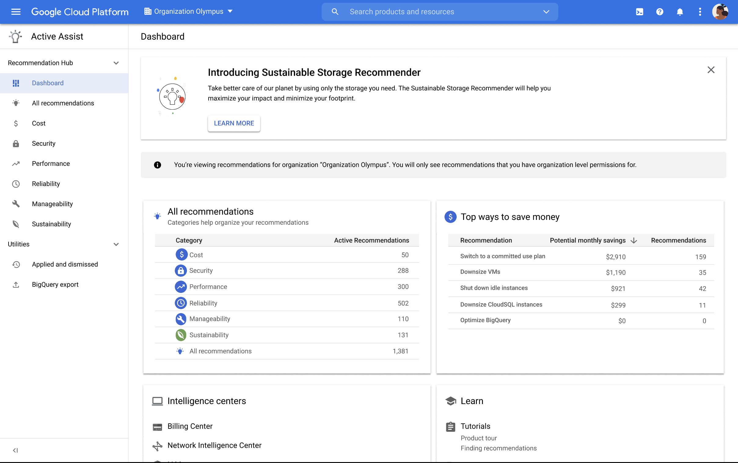 Dashboard dell&#39;hub