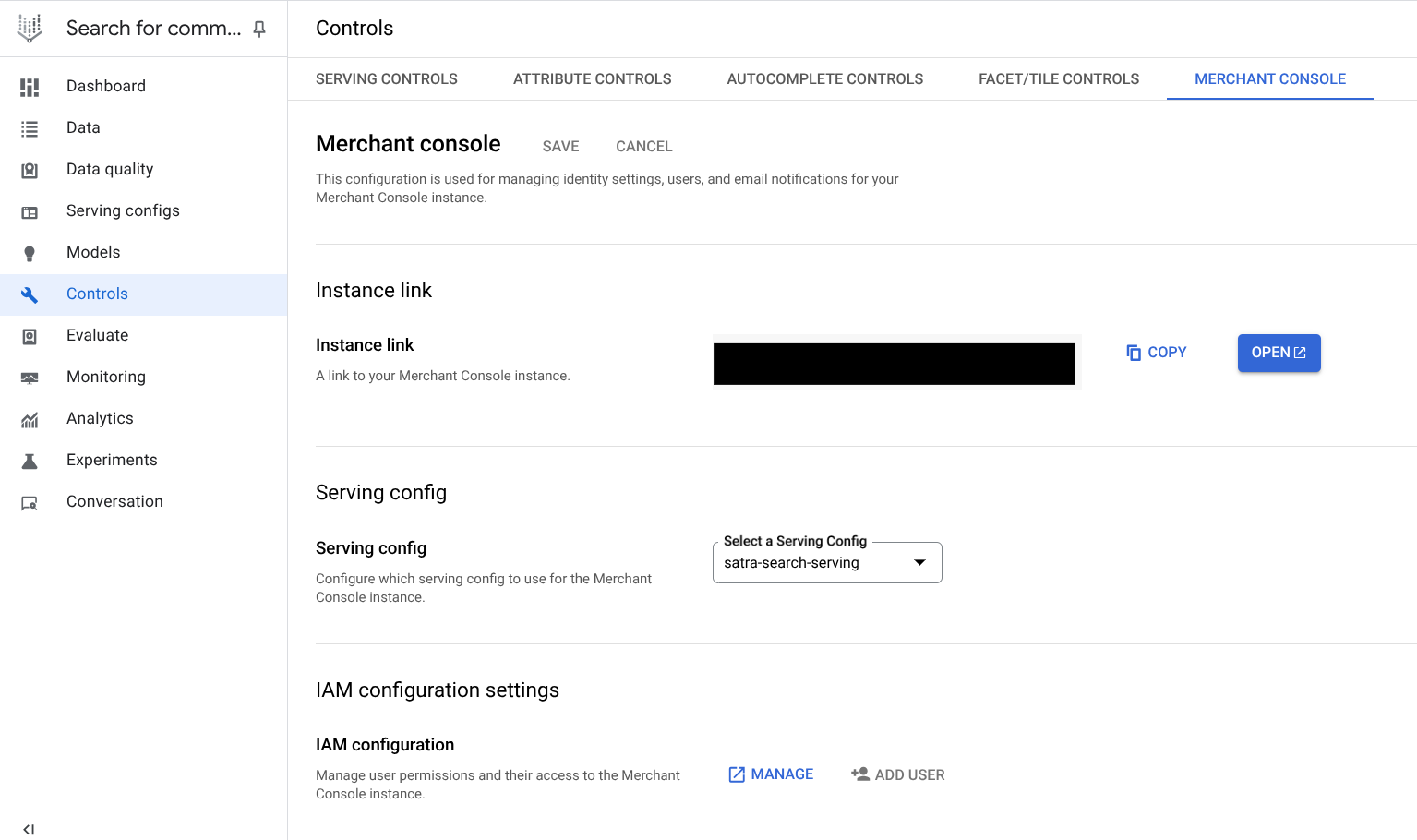 Merchandising console tab