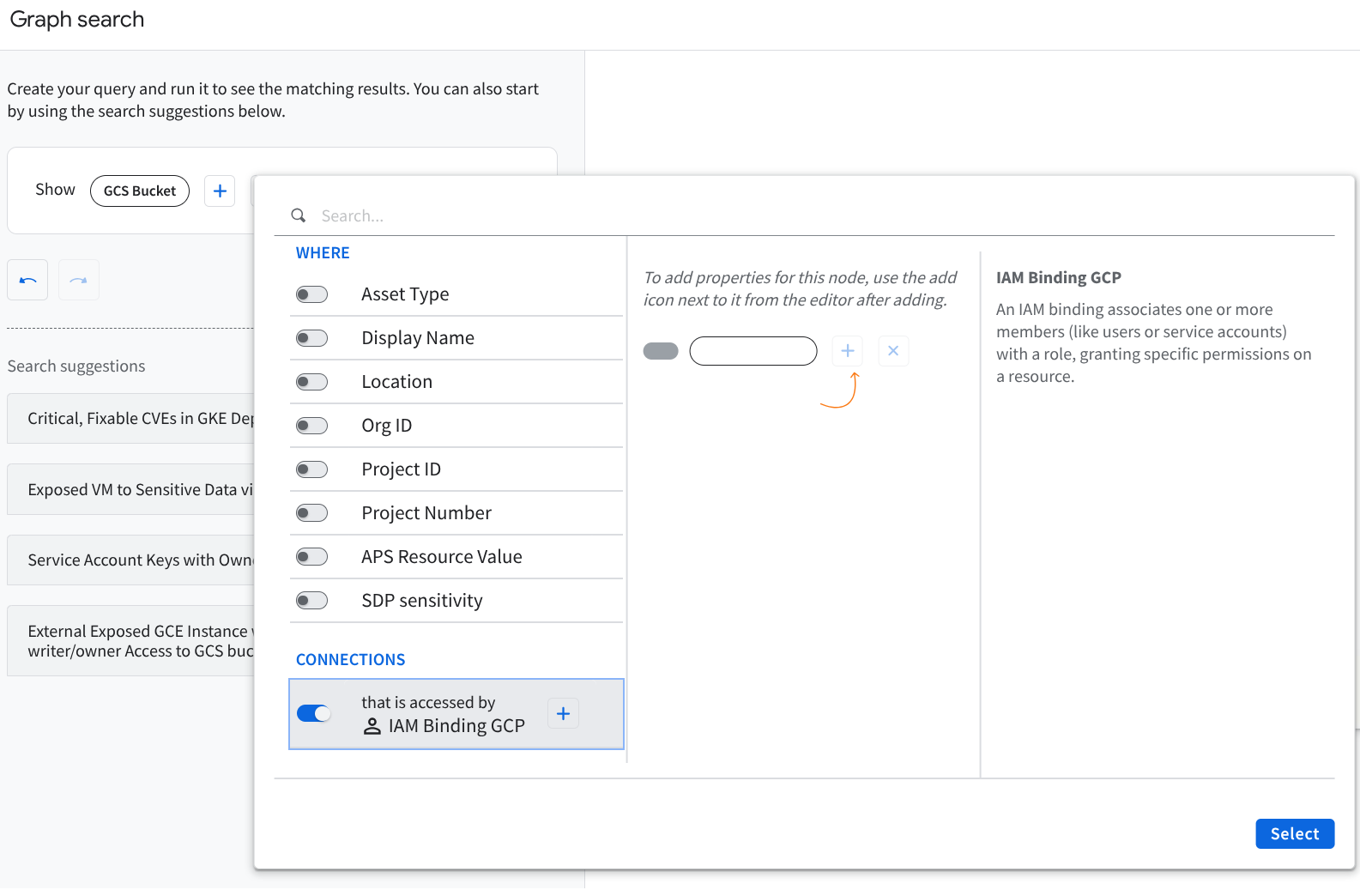 Widget Ricerca nel grafico di Security Command Center