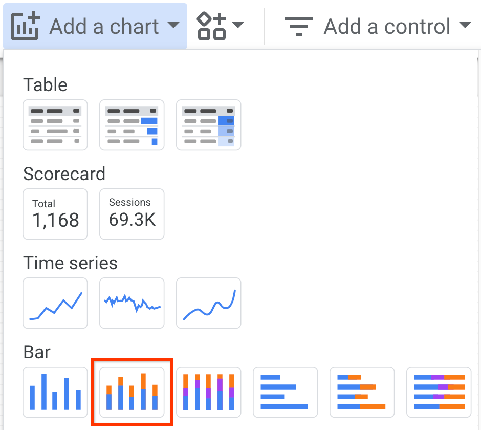 Captura de tela da seleção do gráfico