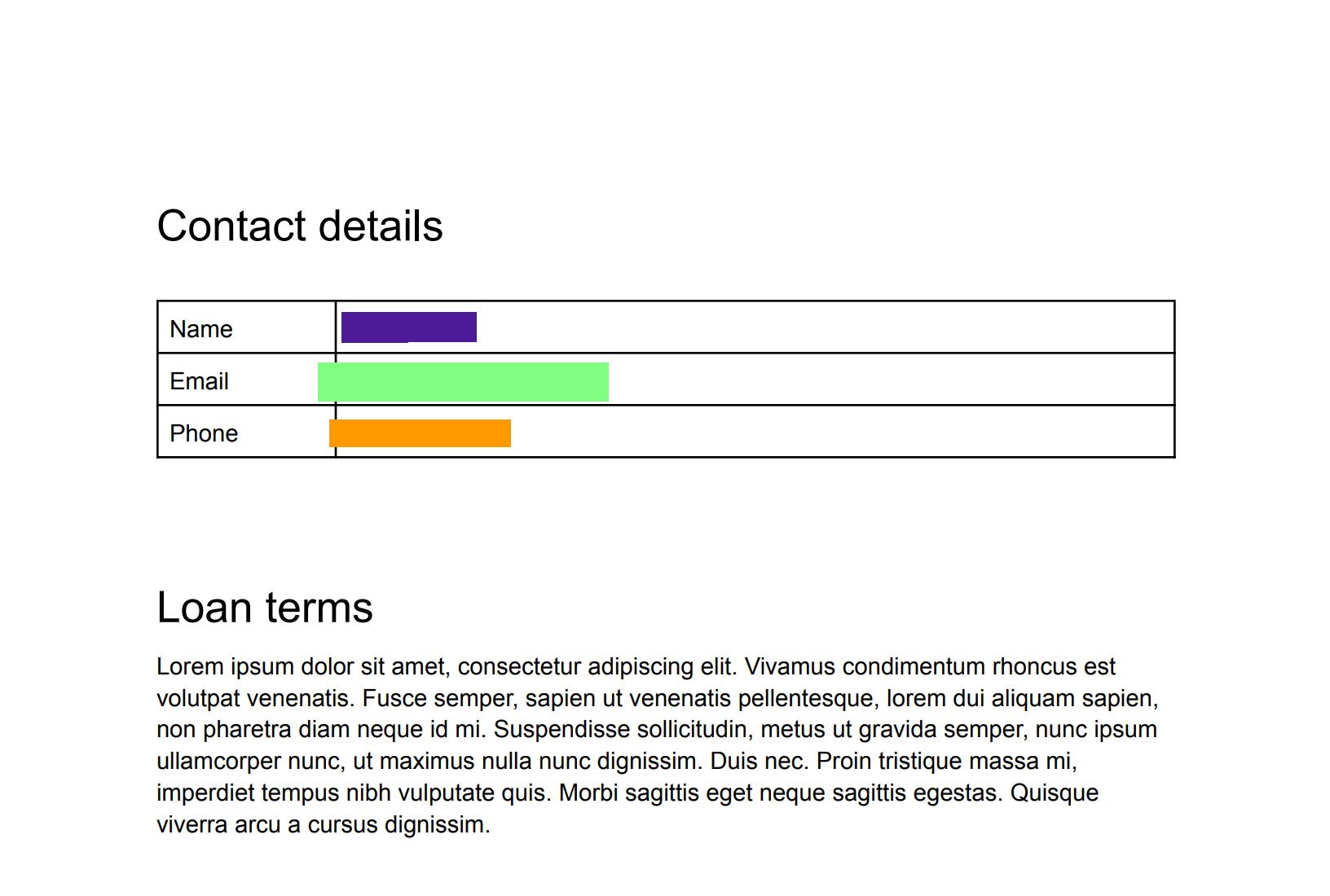 Redacted image, three infoTypes color-coded.