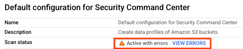 View errors button in the scan configuration details