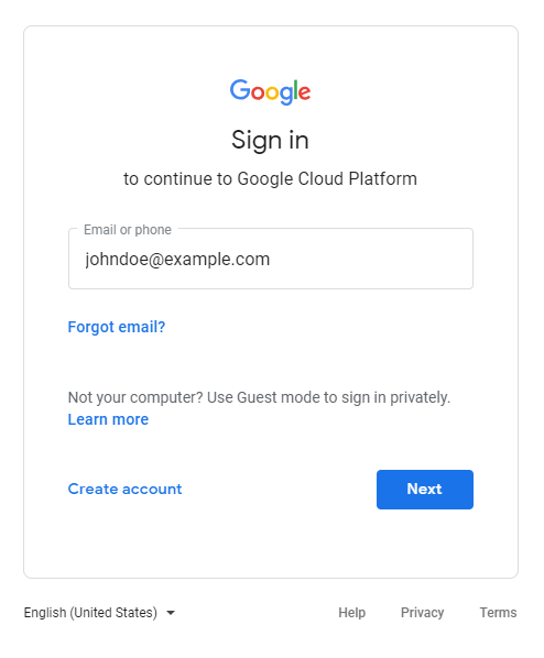 Google 登入對話方塊。