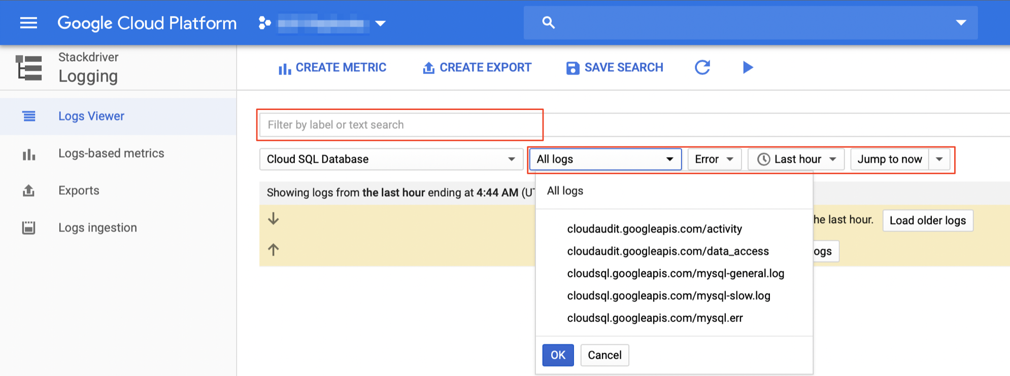 Affichage des journaux dans Cloud Logging.