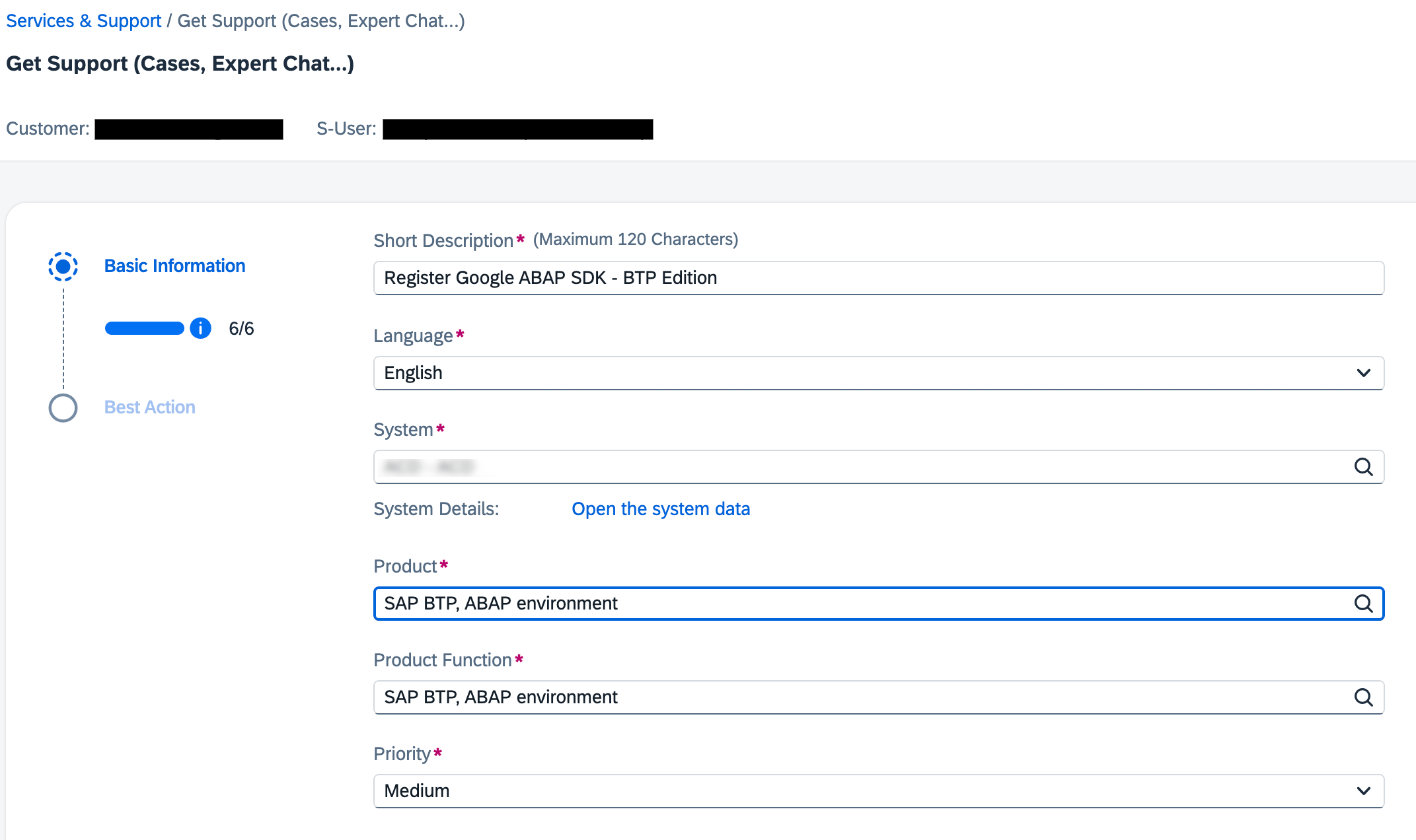 建立 SAP for Me 應用程式案件