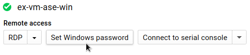 Définition du mot de passe Windows en cliquant sur le bouton correspondant, situé sur la page d&#39;informations de l&#39;instance de VM.