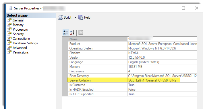 顯示定序設定的 SQL Server 對話方塊