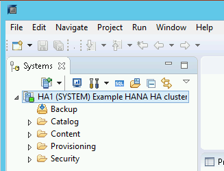 Screenshot panel navigasi di SAP HANA Studio