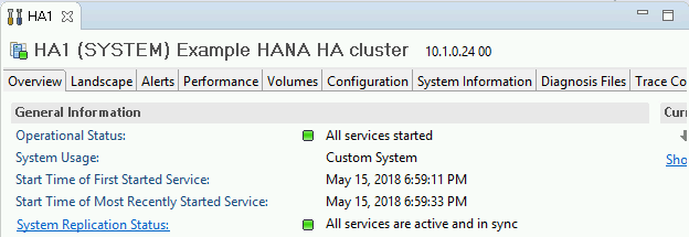 SAP HANA Studio の [Overview] タブのスクリーンショット