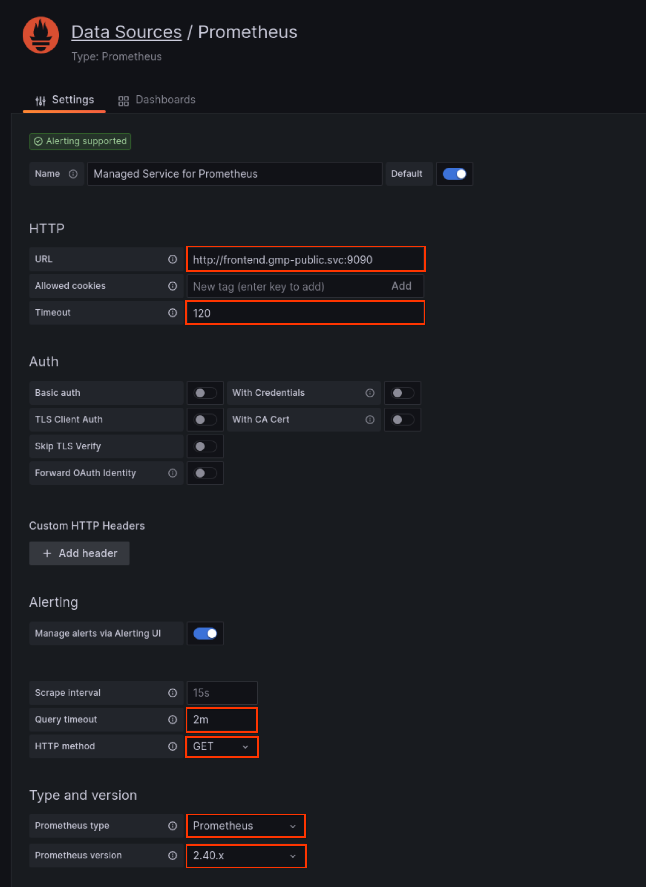 設定 Managed Service for Prometheus 資料來源。