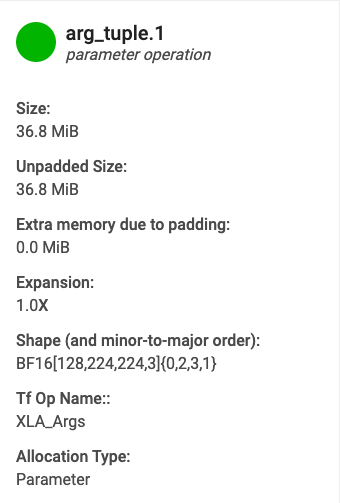 TensorBoard 記憶體檢視器緩衝區分配詳細資料