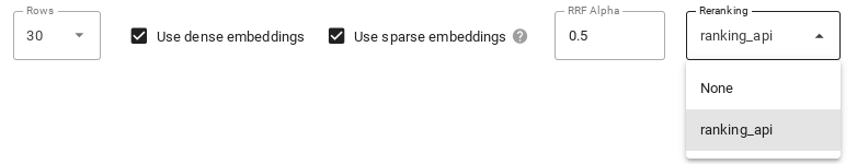 Paramètres de l'UI pour la démo interactive en direct de Vector Search
