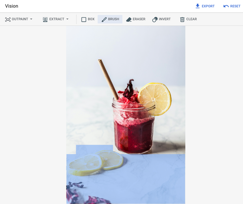 Image de base d&#39;un bocal en verre, avec une zone de masque spécifiée dans la console Cloud
