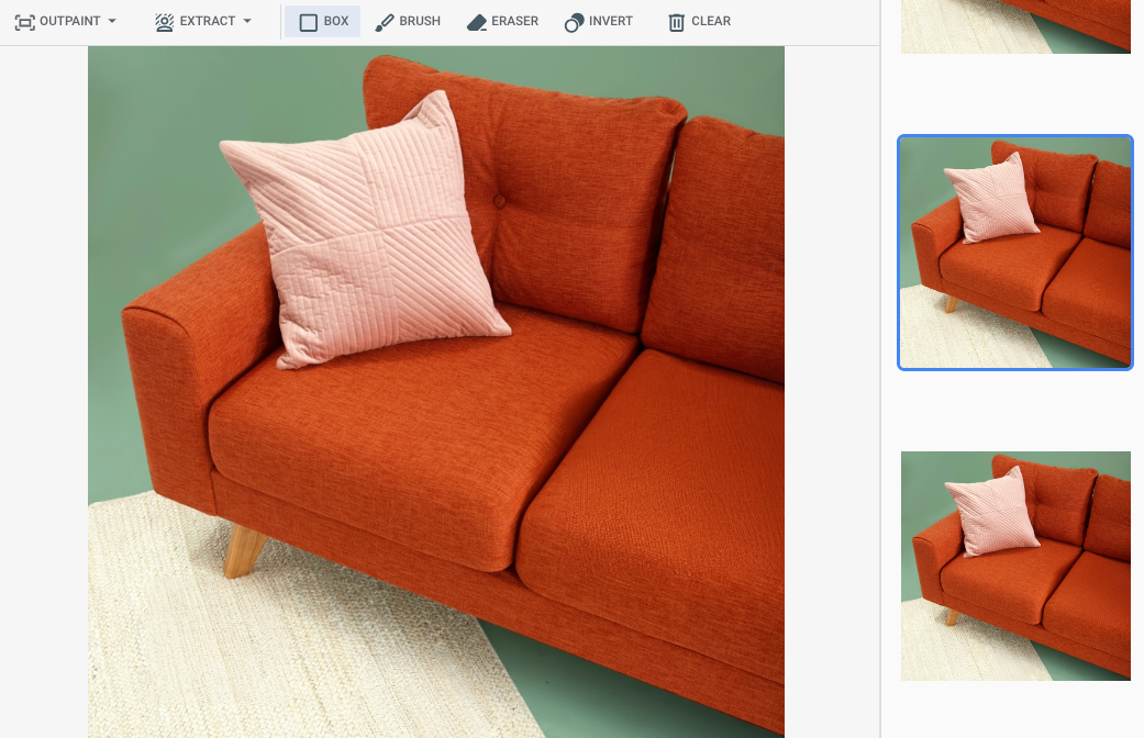 Uma amostra de imagem editada mostra o sofá e o tapete no exemplo de entrada sem limões