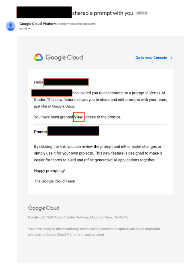Prompt sharing email