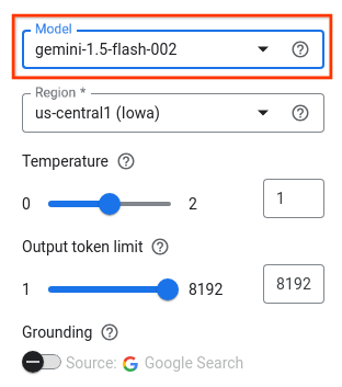 설정 패널의 Gemini 모델