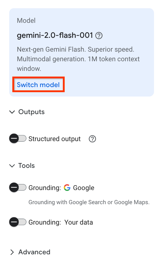 設定面板中的 Gemini 模型