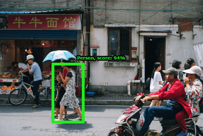 包含物件偵測結果的上海街景圖片。