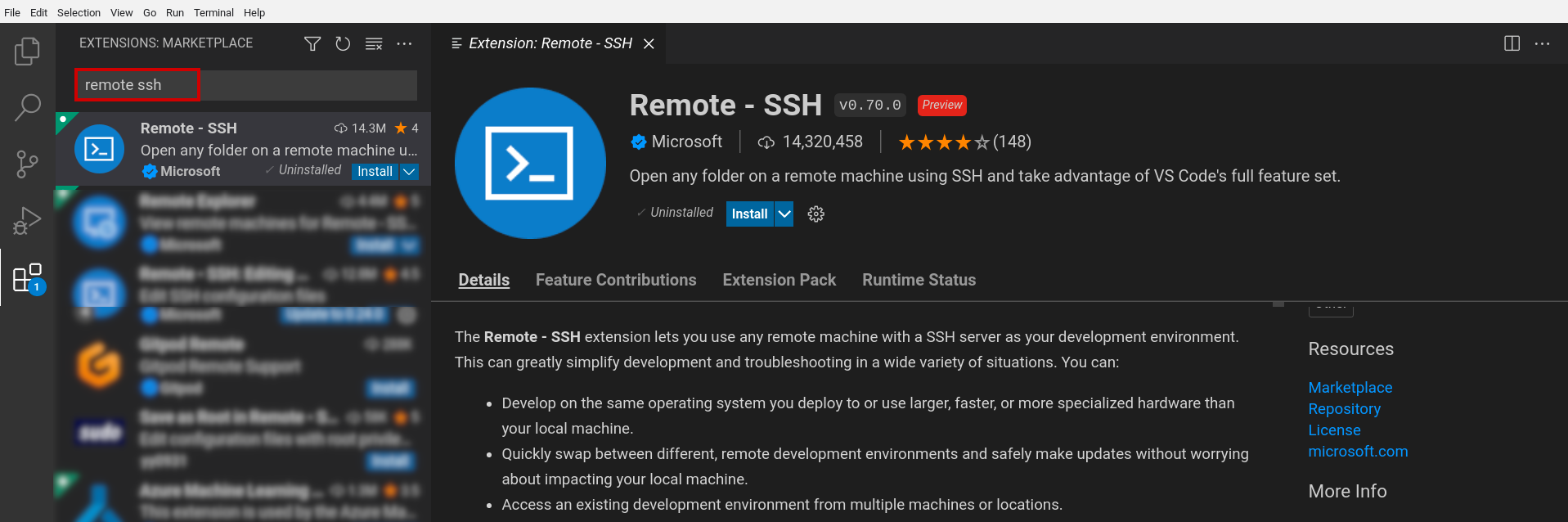 Instala la extensión SSH remoto