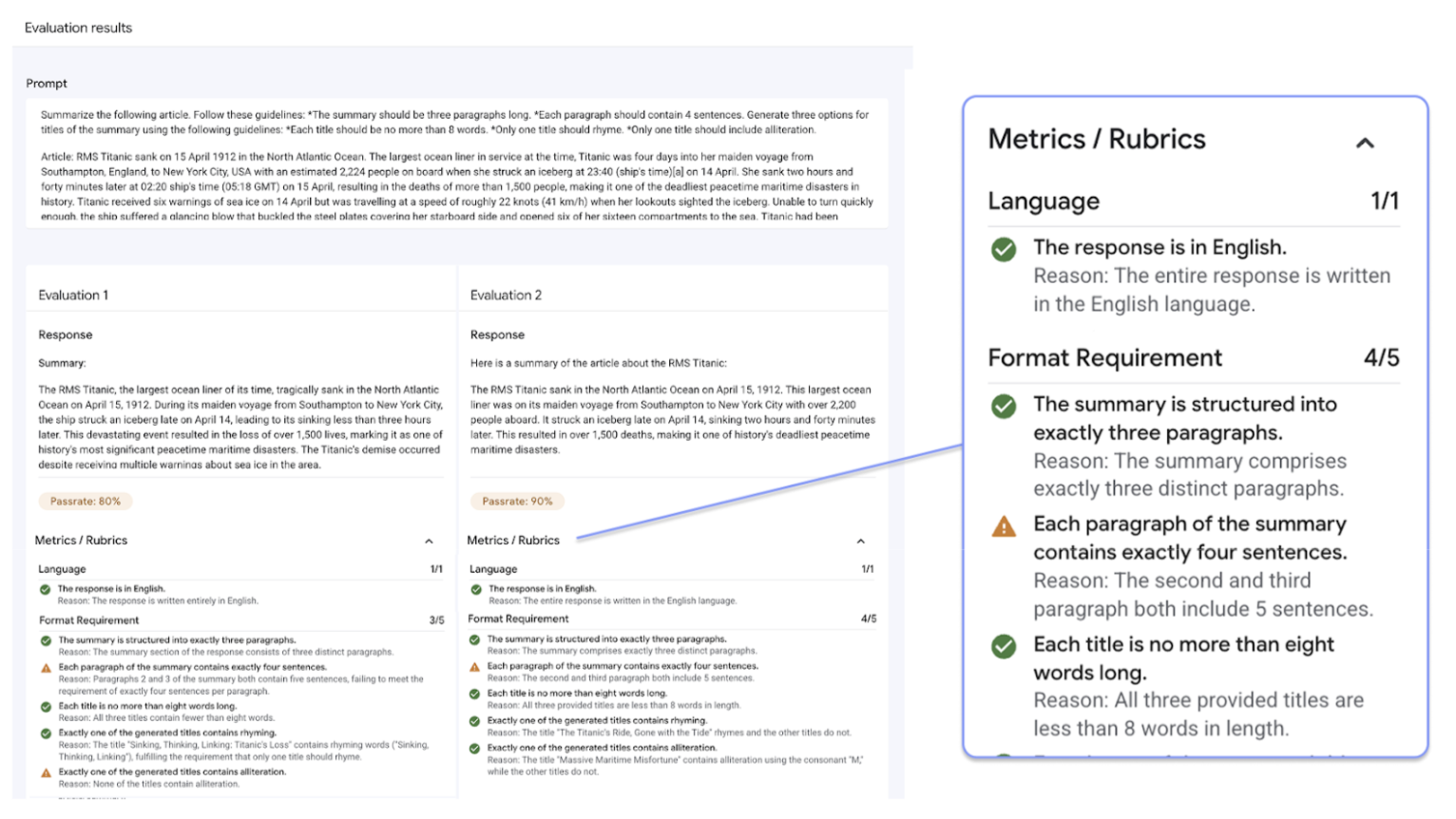 Gen AI evaluation service features
